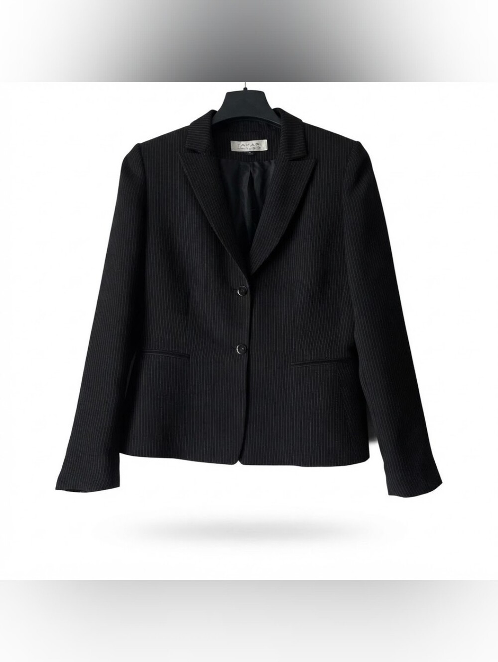 Tahari ASL Black Pinstripe 2 Button Blazer Size 10